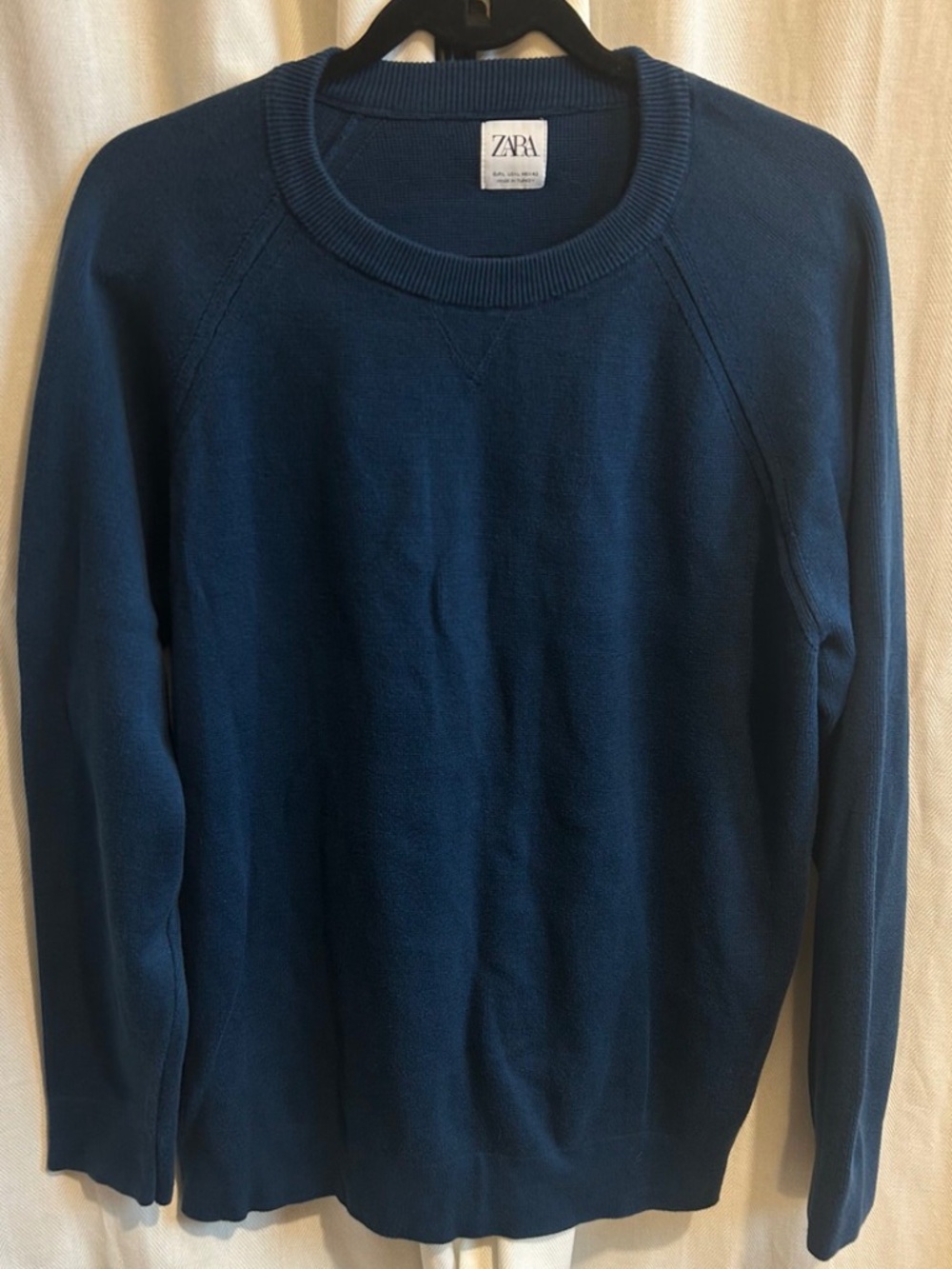 Zara Men's Teal Crew Neck Pullover Sweater | Lightweight Knit | Size L